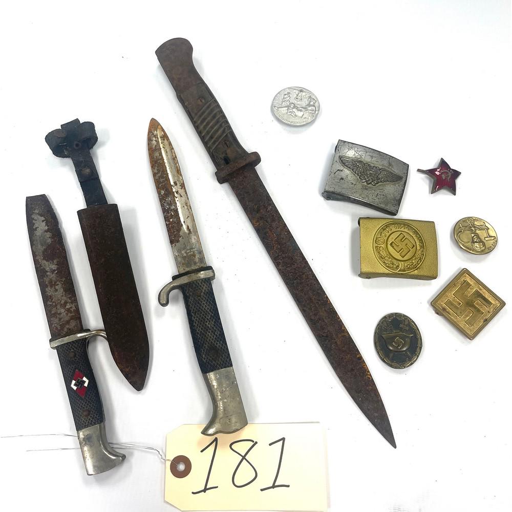 Wwii German K 8 Bayonet 2 Youth Knives,: Wwii German K 8 Bayonet 2 Youth Knives, Wound Badge, Luftwaffer Belt Buckles