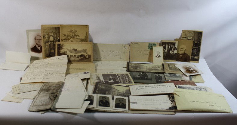 Ephemera Lot: old photos tin types, Porter,Kezar F: Ephemera Lot: old photos tin types, Porter,Kezar Falls, Maine old letters from Parsonfield, Limerick,Maine old Dr. Samuel Brackett manuscript ledgers of 1838