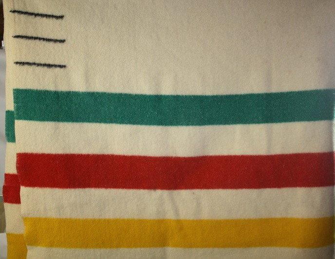 Two Hudson Bay and trapper wool camp blankets: Two Hudson Bay and trapper wool camp blankets