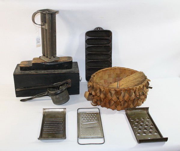 Country Lot with shoe shine block, candle mold, gr: Country Lot with shoe shine block, candle mold, graters and more