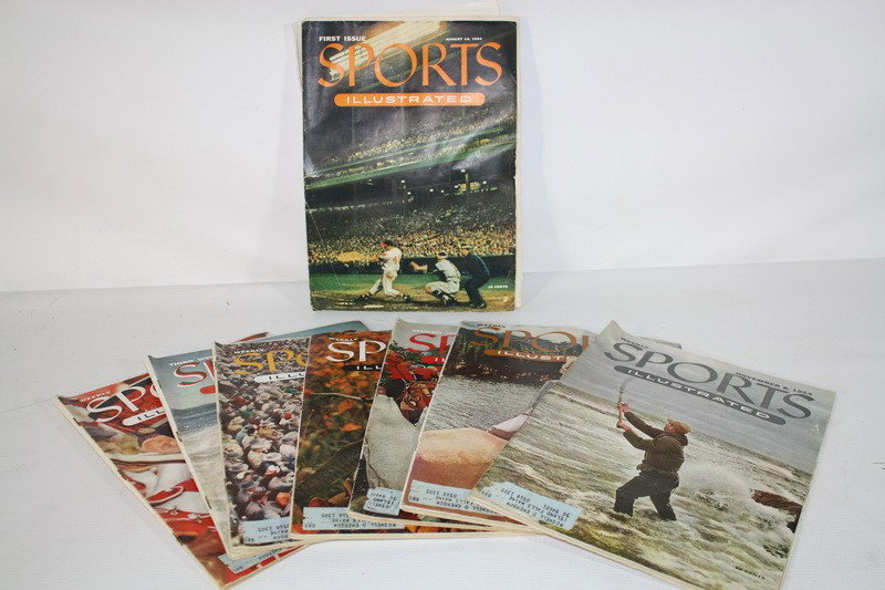 8 1950's Sports Illustrated magazines including is: 8 1950's Sports Illustrated magazines including issue 1 with Baseball card inserts, issue 3 which is first swimsuit issue and more