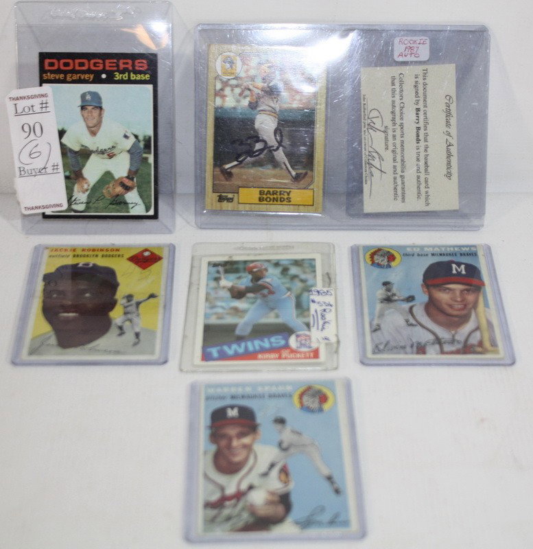 Lot of baseball cards Kirby Puckett, Warren Spahn, : Lot of baseball cards Kirby Puckett, Warren Spahn, Steve Garvey, Ed Mathews, Jackie Robinson, and Barry Bonds Auto Card