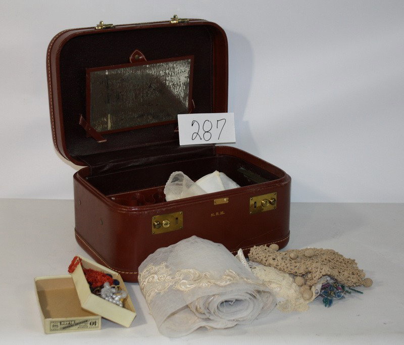 Warren Cosmetic Case with Victorian Beads and Lace: Warren Cosmetic Case with Victorian Beads and Lace Trims and Several Yards of hand made Bridal Lace