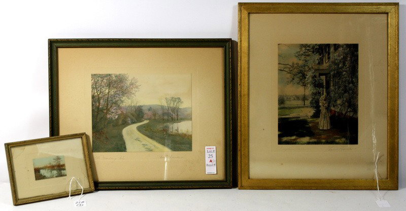 3 Hand colored photos 2 David Davidson and 1 Walla: 3 Hand colored photos 2 David Davidson and 1 Wallace Nutting signed WN