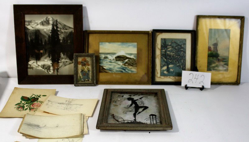 Lot of prints and paintings , photo of mountain sc: Lot of prints and paintings , photo of mountain scene, watercolor sea scape,more