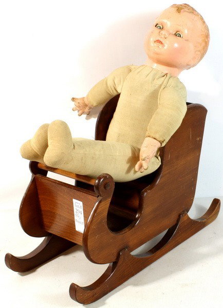 AMC Bisque Head Doll and sleigh: AMC Bisque Head Doll and sleigh