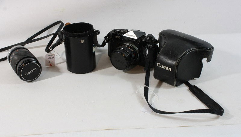 Canon F-1 Black Body Camera with Canon 50 mm 1.4 l: Canon F-1 Black Body Camera with Canon 50 mm 1.4 lens and canon 135 Milimeter 2.5 lens with black carry case