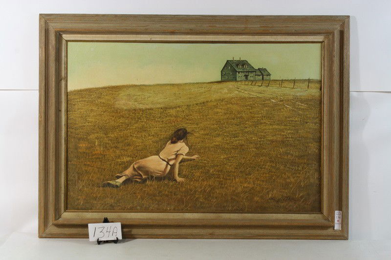 OOC Depicting "Christinas World" famous Andrew Wy: OOC Depicting "Christinas World" famous Andrew Wyeth Painting copied by K. Victor 36x24 framed