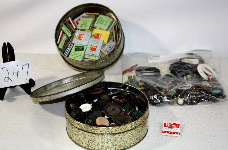 Lot of estate buttons and matchbooks: Lot of estate buttons and matchbooks