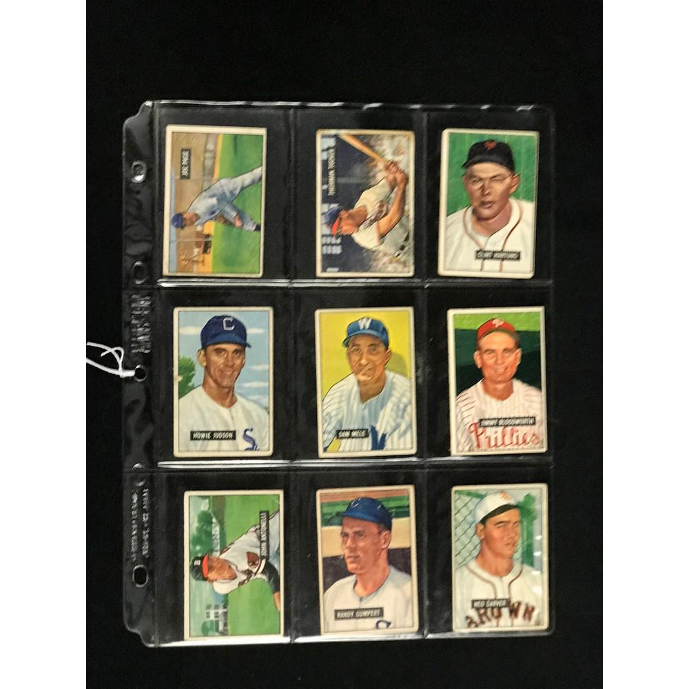 9 Different 1951 Bowman Baseball Cards (1 of 2)