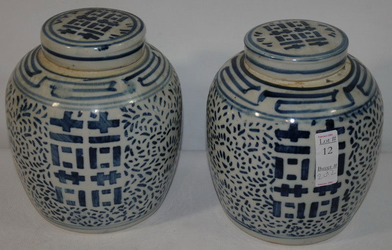 Pair of covered Chinese Ginger Jars: Pair of covered Chinese Ginger Jars