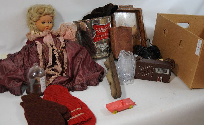 Misc. Lot Including Doll, Miller High Life Sign, I: Misc. Lot Including Doll, Miller High Life Sign, Ice Skate, and a Toy Car
