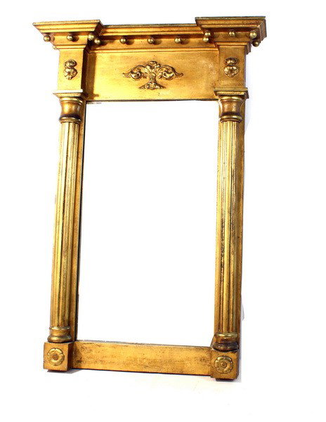 Federal Style Gilt Mirror with Period Glass and Col: Federal Style Gilt Mirror with Period Glass and Columns 34 x 19