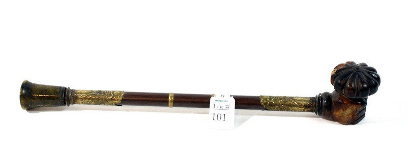 Brass and soapstone opium pipe: Brass and soapstone opium pipe