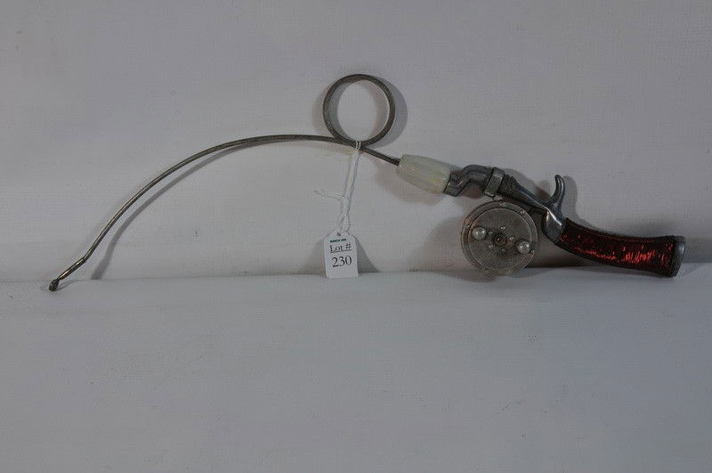 230 Antique ice fishing jig rod and reel