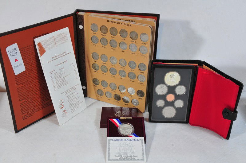 Coin Lot Including Book of Jefferson Nickels, 197: Coin Lot Including Book of Jefferson Nickels, 1978 Canadian Mint Set and 1992 Olympic Coin