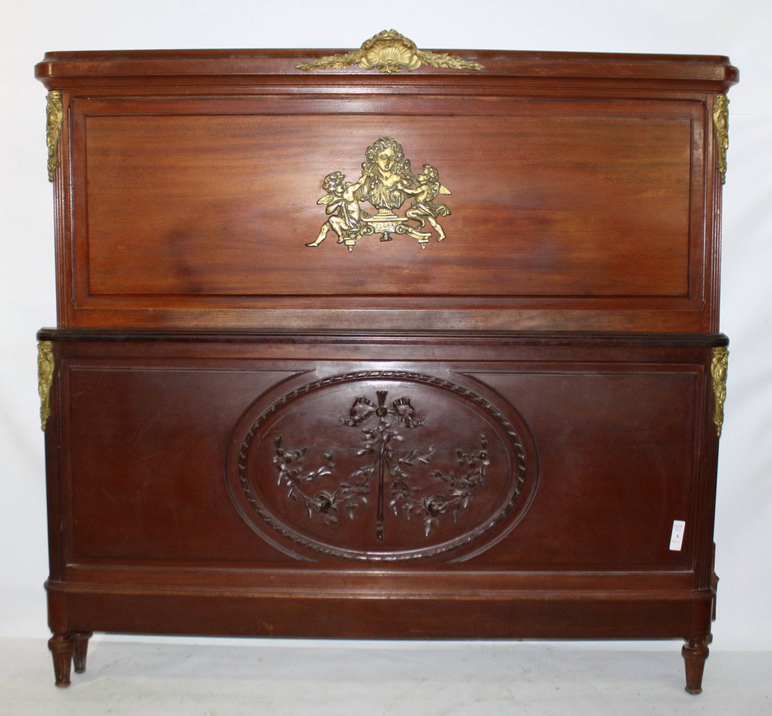 Inlaid and carved mahogany bed: Inlaid and carved mahogany bed