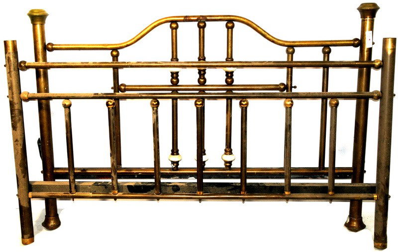 Brass bed frame with porcelain center knobs: Brass bed frame with porcelain center knobs