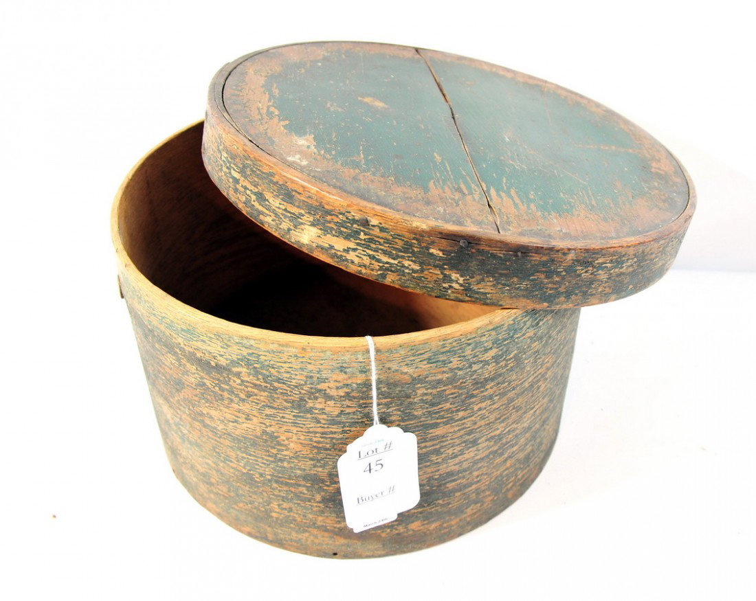 Large green painted covered pantry box: Large green painted covered pantry box