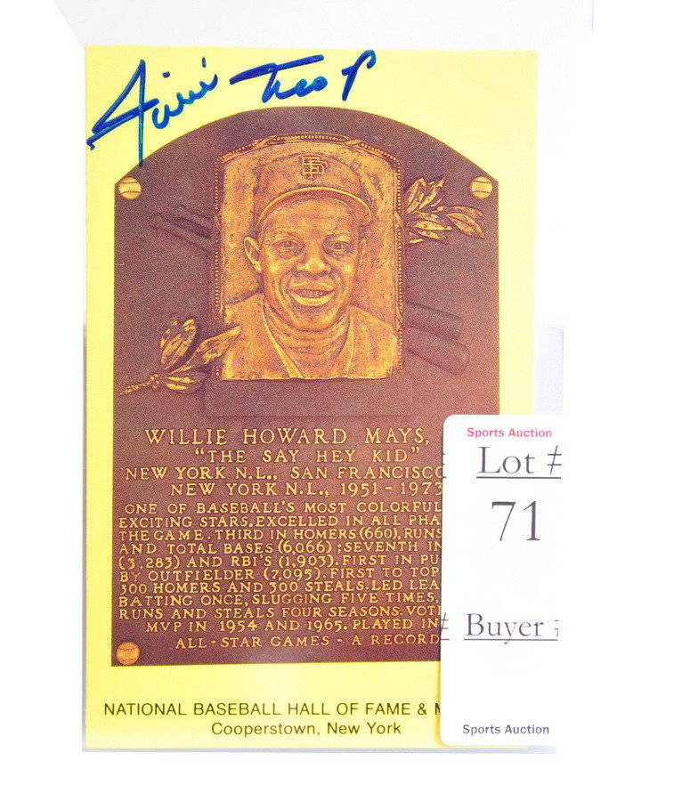 Willie Mays autographed Hall of fame plaque card: Willie Mays autographed Hall of fame plaque card