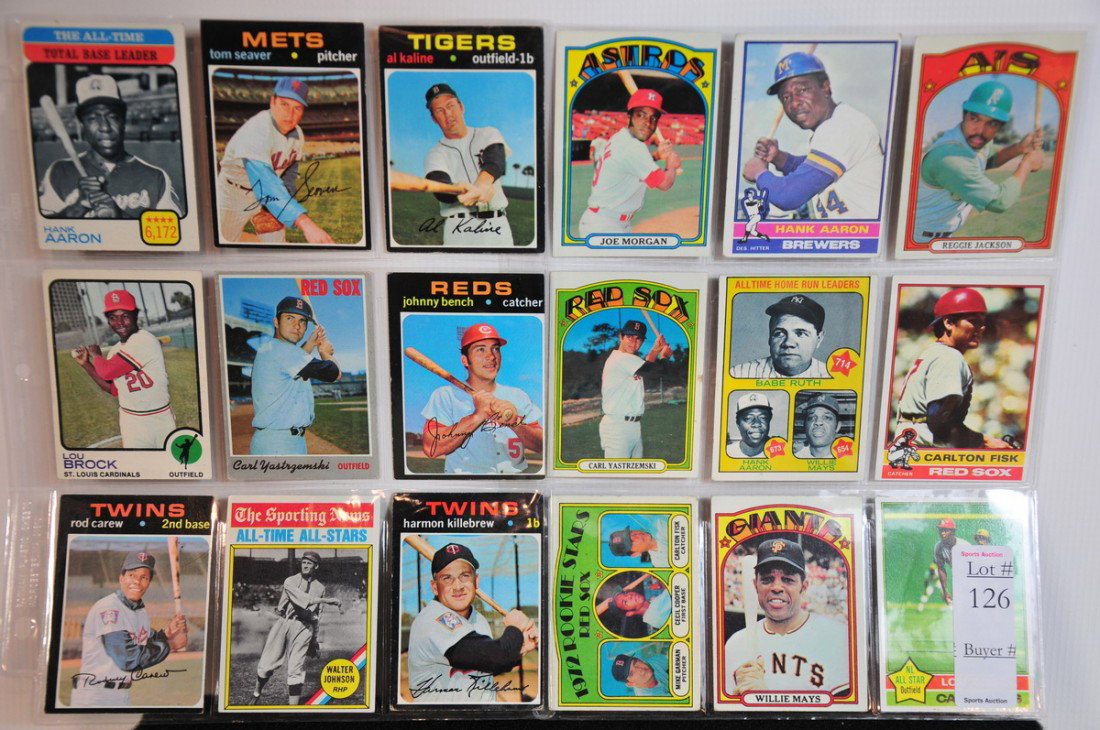 18 1970's Baseball cards, Hank Aaron, Tom Seaver, : 18 1970's Baseball cards, Hank Aaron, Tom Seaver, Al Kaline, Lou Brock, Yaz, Johnny Bench, Rod Carew, Walter Johnson, Harmon Killebrew, Joe Morgan, Reggie Jackson, Carlton Fiske, Willie Mays and More