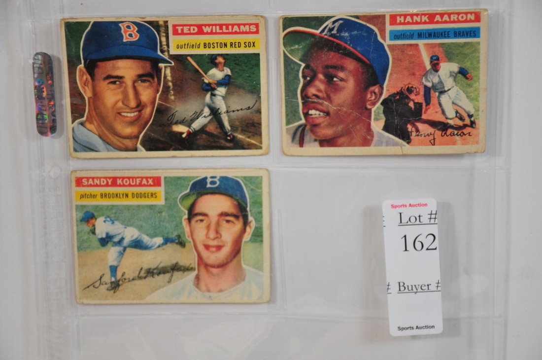 3 1956 Topps cards Ted WIlliams, Sandy Koufax and : 3 1956 Topps cards Ted WIlliams, Sandy Koufax and Hank Aaron
