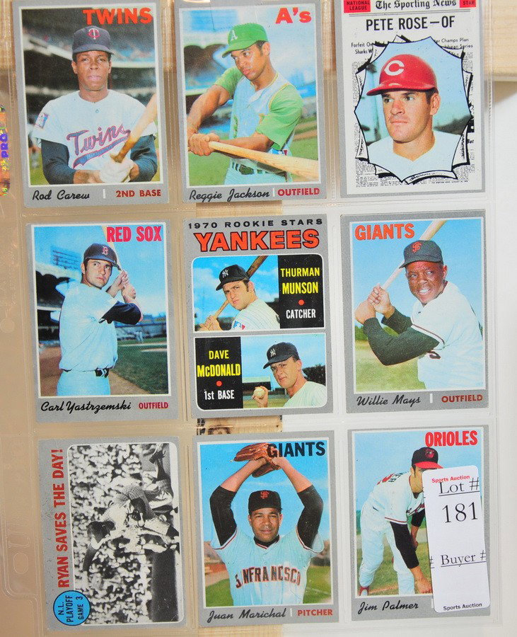 9 1970 Topps Stars, Rod Carew, Reggie Jackson, Pet: 9 1970 Topps Stars, Rod Carew, Reggie Jackson, Pete Rose, Willie Mays, Thurman Munson Rookie, Yaz, Nolan Ryan, Juan Marichal and Jim Palmer