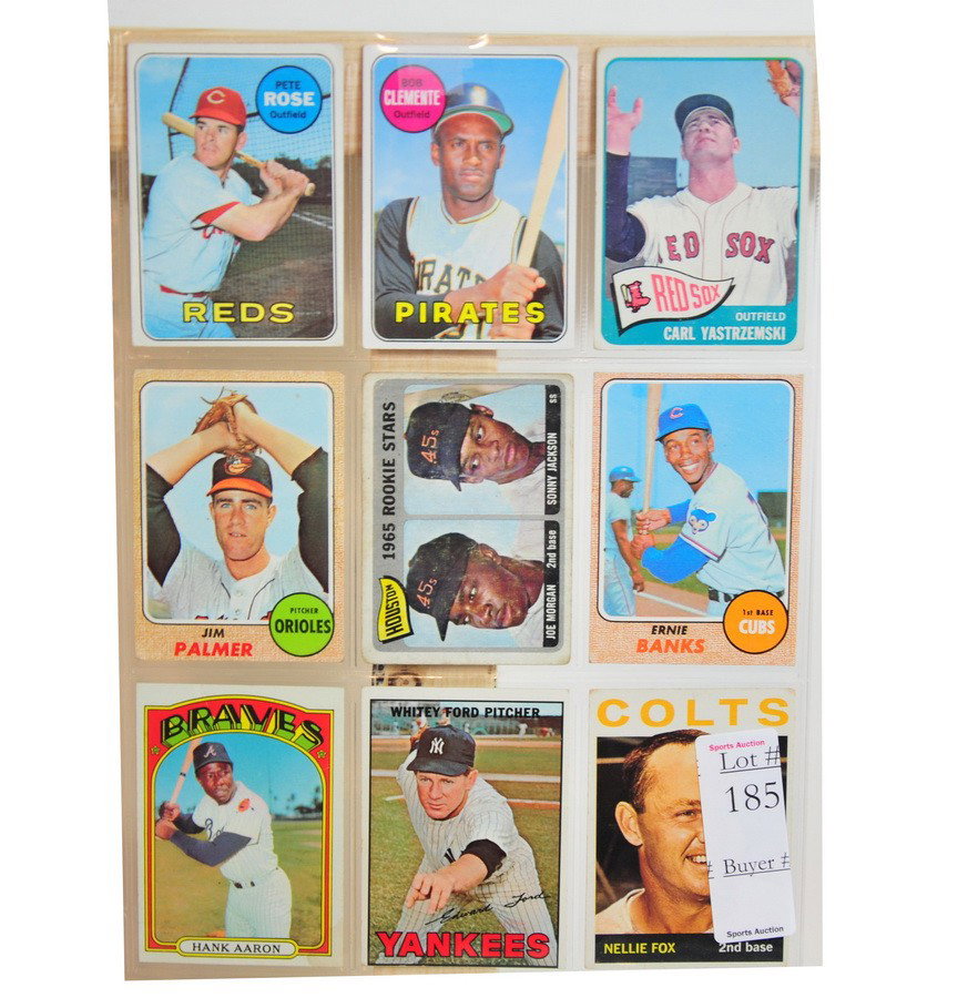 9 1960's stars Pete Rose, Yaz, Roberto Clemente, J: 9 1960's stars Pete Rose, Yaz, Roberto Clemente, Jim Palmer, Joe Morgan Rookie, Ernie Banks, Hank Aaron, Whitey Ford and Nellie Fox