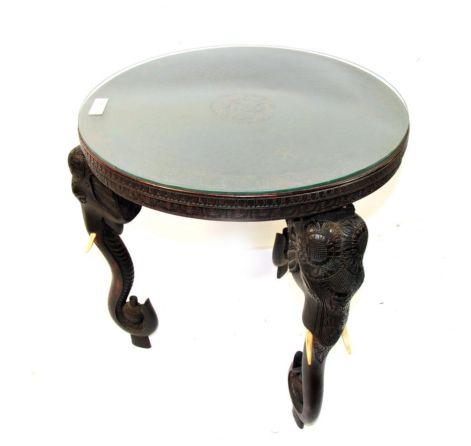 Carved African Table with Elephant ivory elephant t: Carved African Table with Elephant ivory elephant tusks