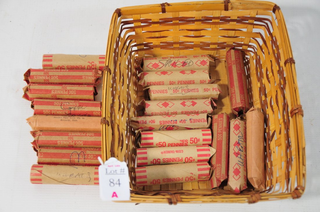 20 Rolls of unsearched wheat pennies: 20 Rolls of unsearched wheat pennies