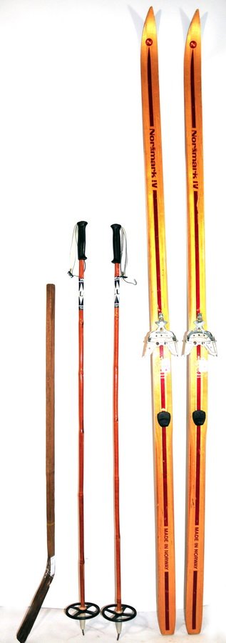 Normark IV Skis 82" with Liljedahl Ski Poles made: Normark IV Skis 82" with Liljedahl Ski Poles made in Norway 54" with a Vintage Clark Hockey Stick