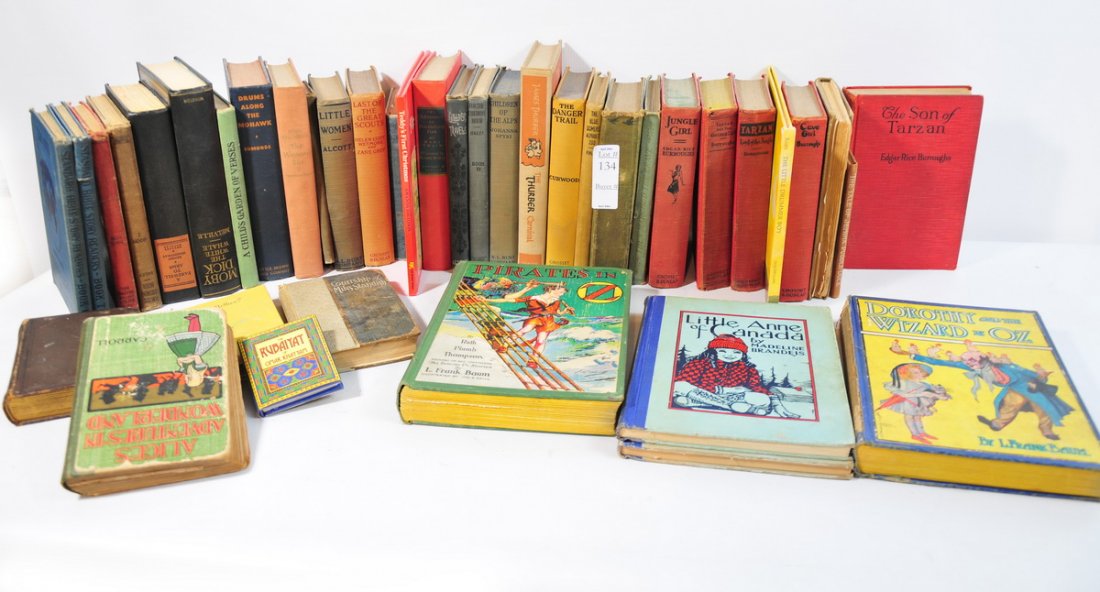 Lot Including Old Kids Books Including: 1931 "Pira: Lot Including Old Kids Books Including: 1931 "Pirates in Oz", 1908 "Dorothy and the Wizard in Oz", "The Tale of Jemima Puddle-Duck" by Beatrix Potter, "Uncle Wiggily and Charlie and Arabella Chick", E