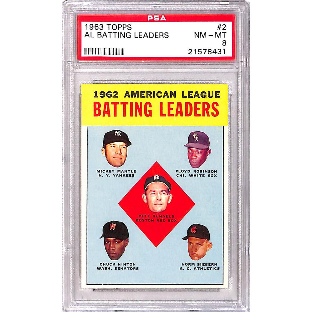 1963 Topps Al Batting Leaders Mantle Psa 8: 1963 Topps Al Batting Leaders Mantle Psa 8