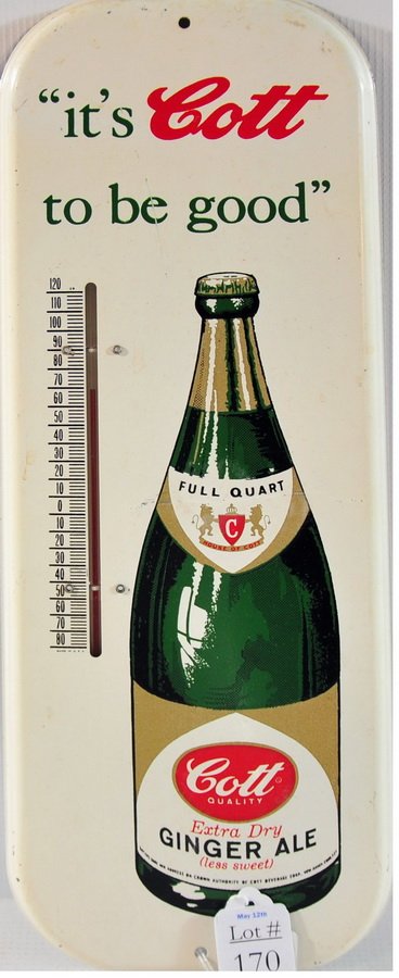 Cott Metal Ginger Ale Thermometer 16": Cott Metal Ginger Ale Thermometer 16"