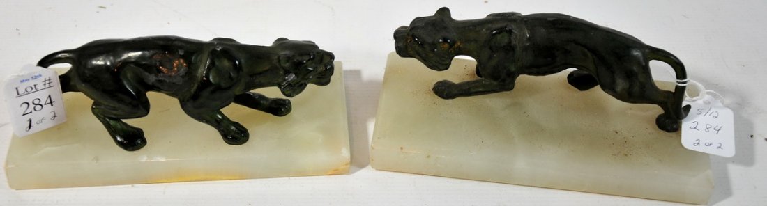 Pair of Walking Panther Paperweights on Marble Bas: Pair of Walking Panther Paperweights on Marble Bases 7" x 3"