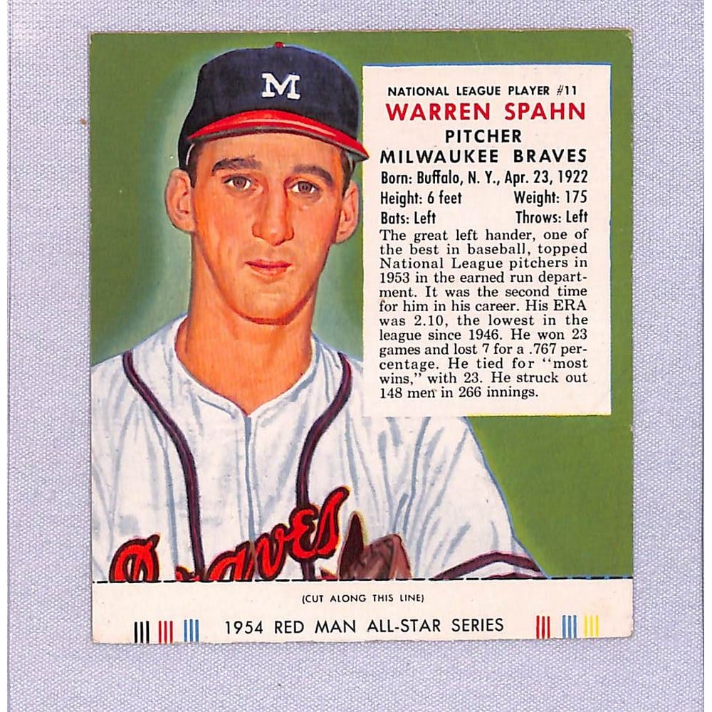 1954 Red Man Warren Spahn Vg With Tab (1 of 2)