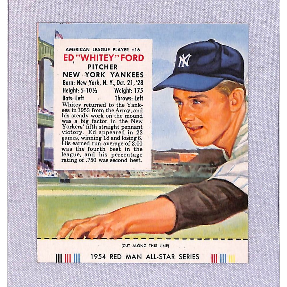 1954 Red Man Whitey Ford Crease Free With Tab: 1954 Red Man Whitey Ford Crease Free With Tab