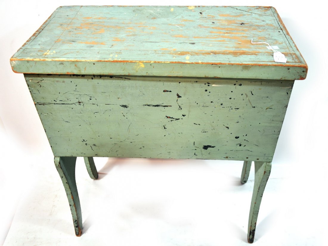 Lift top dough box in old paint 30x28x16 with boot : Lift top dough box in old paint 30x28x16 with boot jack ends