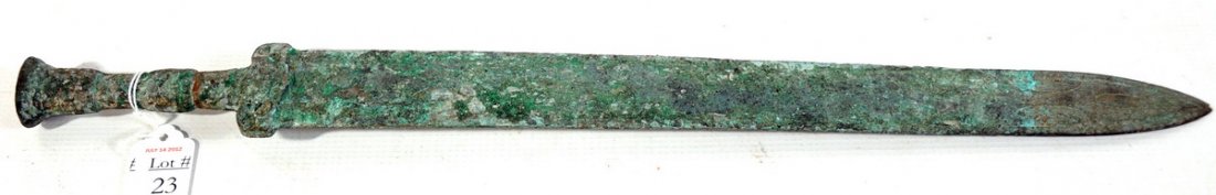 20" Bronze sword, dug artifact Chinese in origin po: 20" Bronze sword, dug artifact Chinese in origin possibly from Western Han Dynasty Period 20 BC - 24 AD