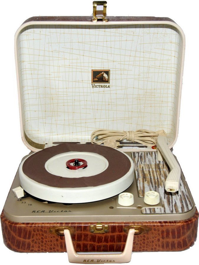 RCA Victor Portable Phonograph. This quality record: RCA Victor Portable Phonograph. This quality record player works fine, has 4 speeds 16,33,45,78; mellow sounding tube amplifier and a flip needle for playing 78's. 12"W x 5"H x 11"D