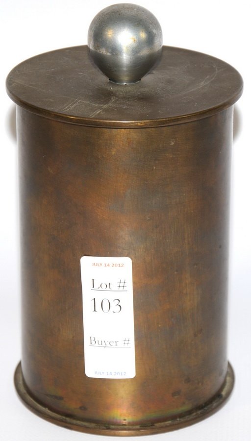 105MM Trench art shell converted to a cannister 7": 105MM Trench art shell converted to a cannister 7"