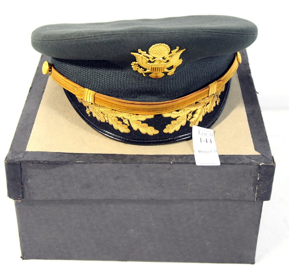 Field Grade US Army Officer Visor Cap by "Luxembou: Field Grade US Army Officer Visor Cap by "Luxembourg" with original box and rain shield-Korean War Era