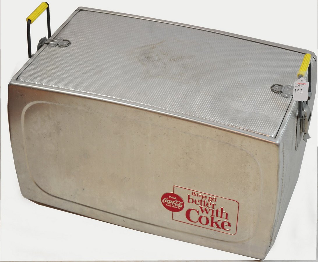Aluminum Coca cola cooler 22 1/2 x 13 1/2" says: : Aluminum Coca cola cooler 22 1/2 x 13 1/2" says: Things Go Better With Coke, Drink Coca Cola