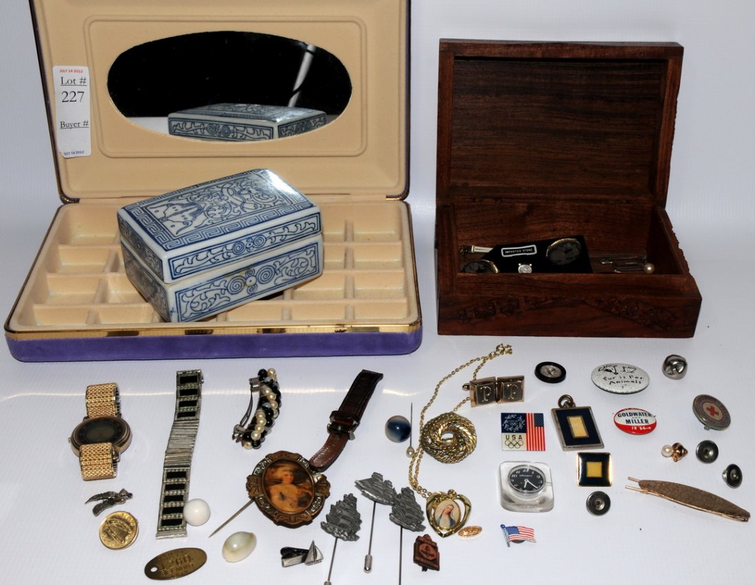 Box of costume jewelry with brush box, and 2 jewel: Box of costume jewelry with brush box, and 2 jewelry boxes