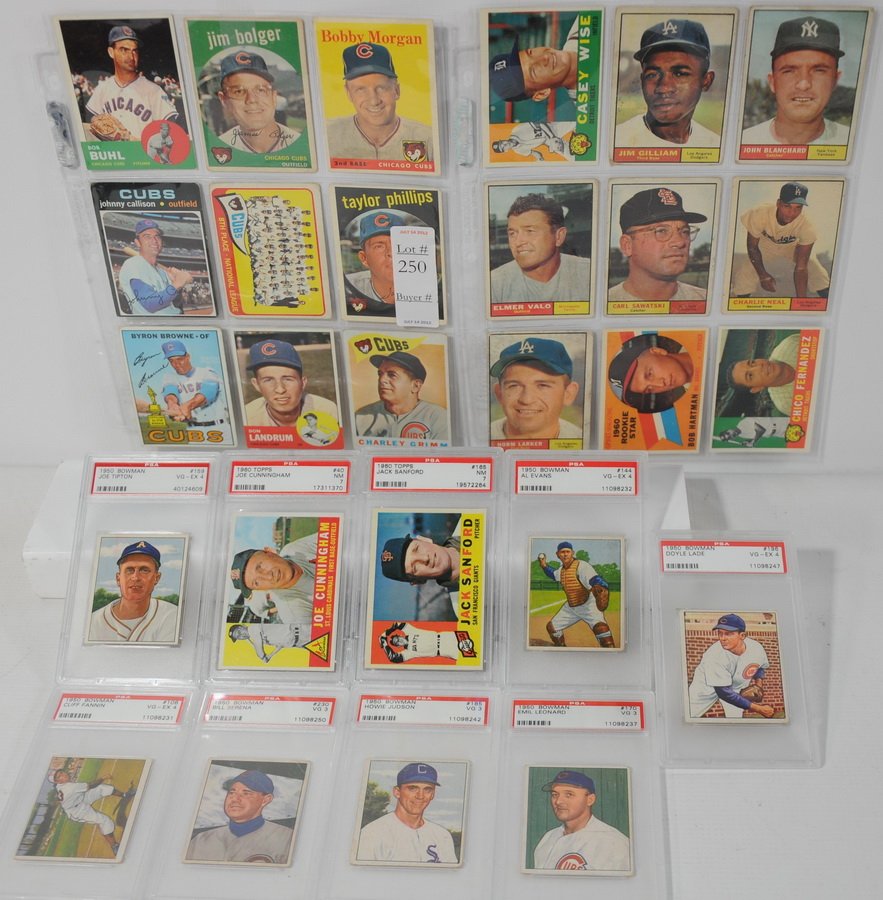 collection of baseball cards including 8 graded ca: collection of baseball cards including 8 graded cards, 1960 Jack Sanford, 1960 Joe Cunningham, 1950 bowman Joe Tiptom, 1950 Bowman Al Evans, 1950 Bowman Doyle Lade, 1950 Bowman Bill Serena, 1950 Bowma