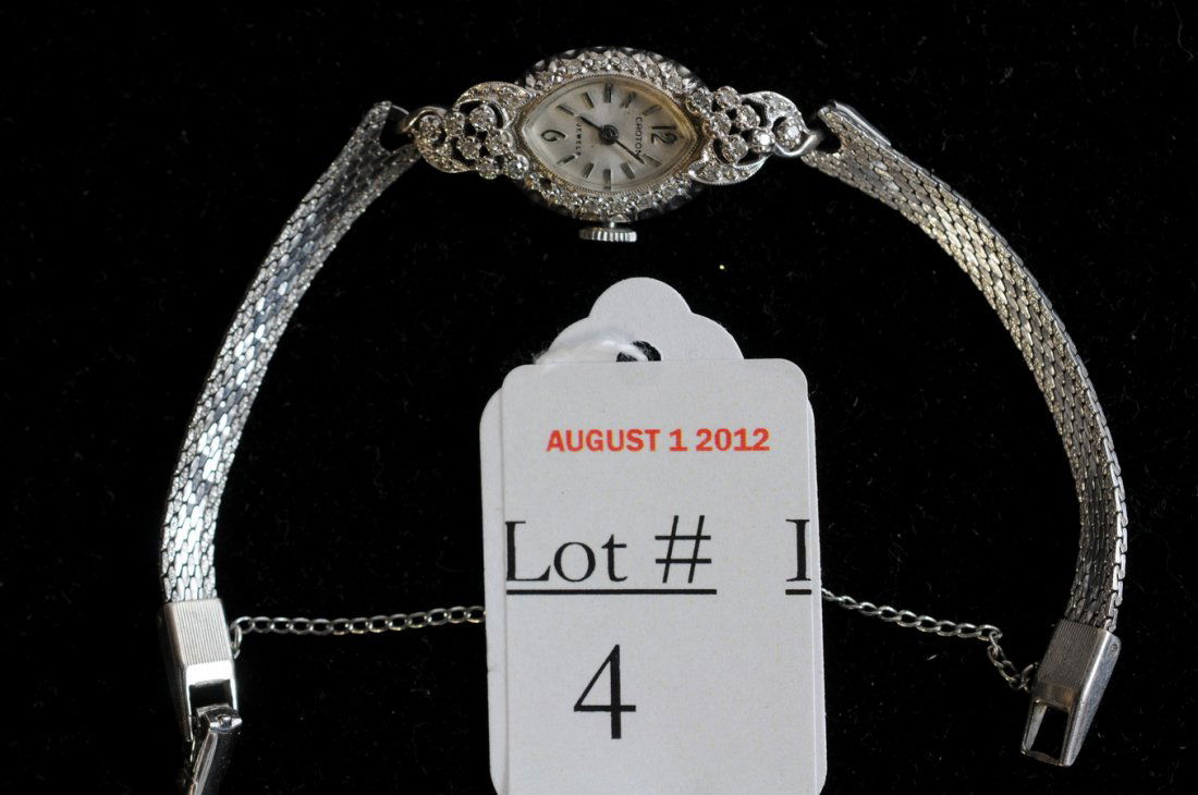 Ladies Croton 14kt. White gold and diamond wrist wat: Ladies Croton 14kt. White gold and diamond wrist watch