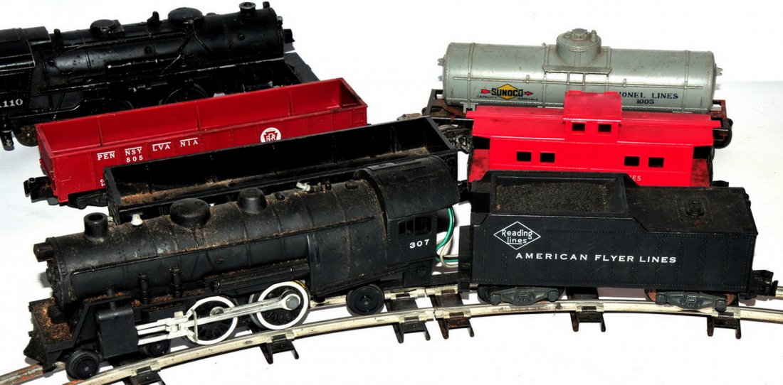 Large Lot of Lionel and American Flyer Train Engi: Large Lot of Lionel and American Flyer Train Engines and Tenders, Rolling Stock, Track and Transformers