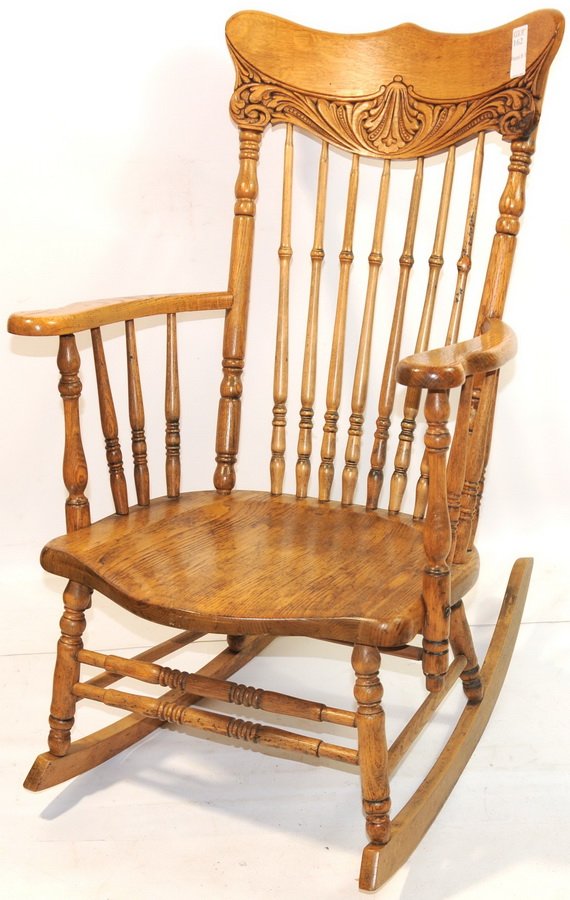 38" Oak press back rocker: 38" Oak press back rocker