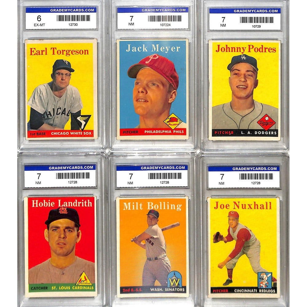 (6) 1958 Topps Graded Baseball Cards (1 of 2)
