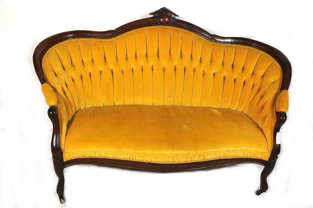 Walnut parlor set with settee and 2 chairs: Walnut parlor set with settee and 2 chairs